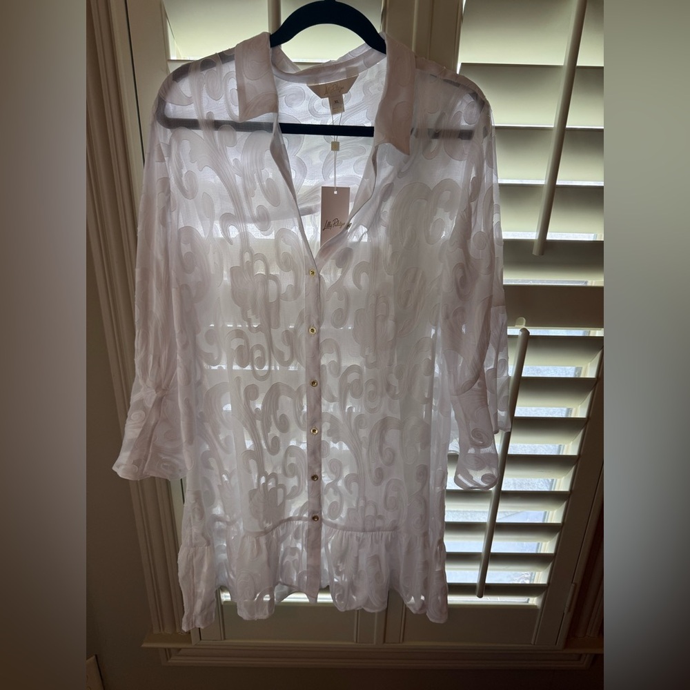 Lilly Pulitzer White Sheer Button Down swim coverup